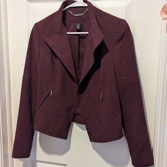 White House Black Market Size 4 Burgundy Open Front Jacket - Picture 4 of 8